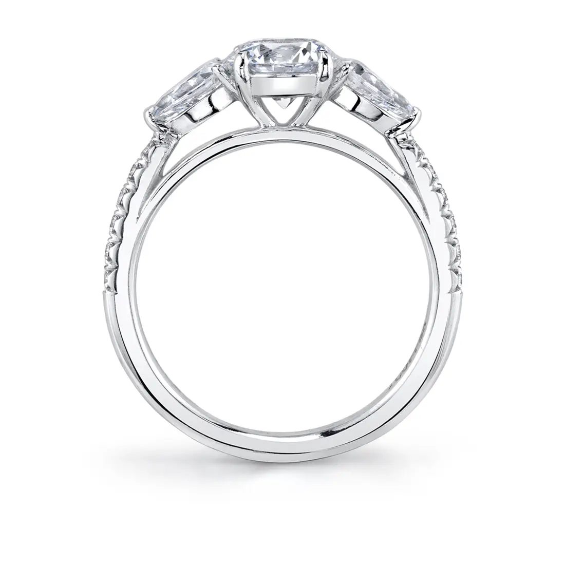 White Gold Oval Cut Three Stone Engagement Ring With Pear Shaped Side Stones - Vanna