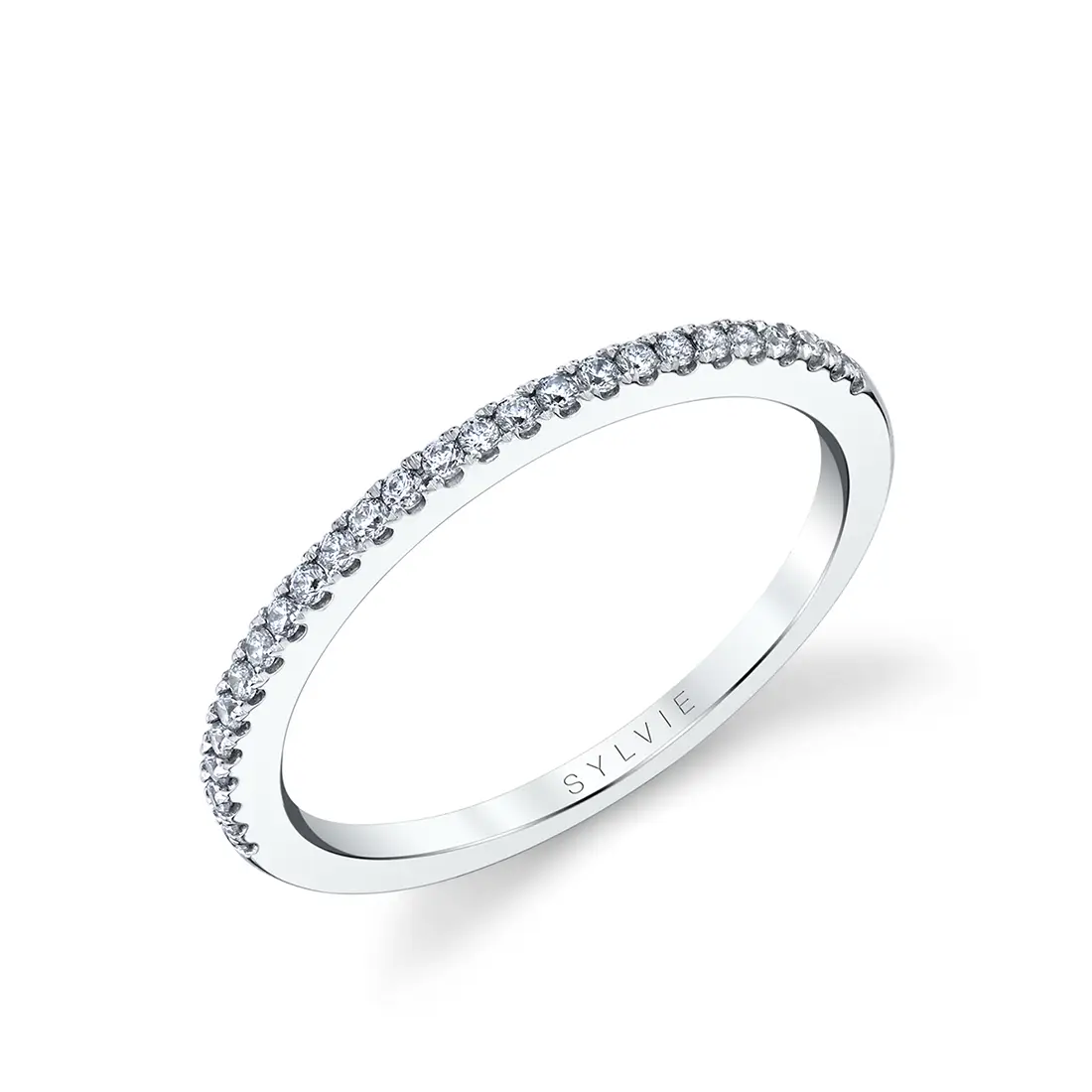 White Gold Classic Thin Pave Wedding Band - Carlotta