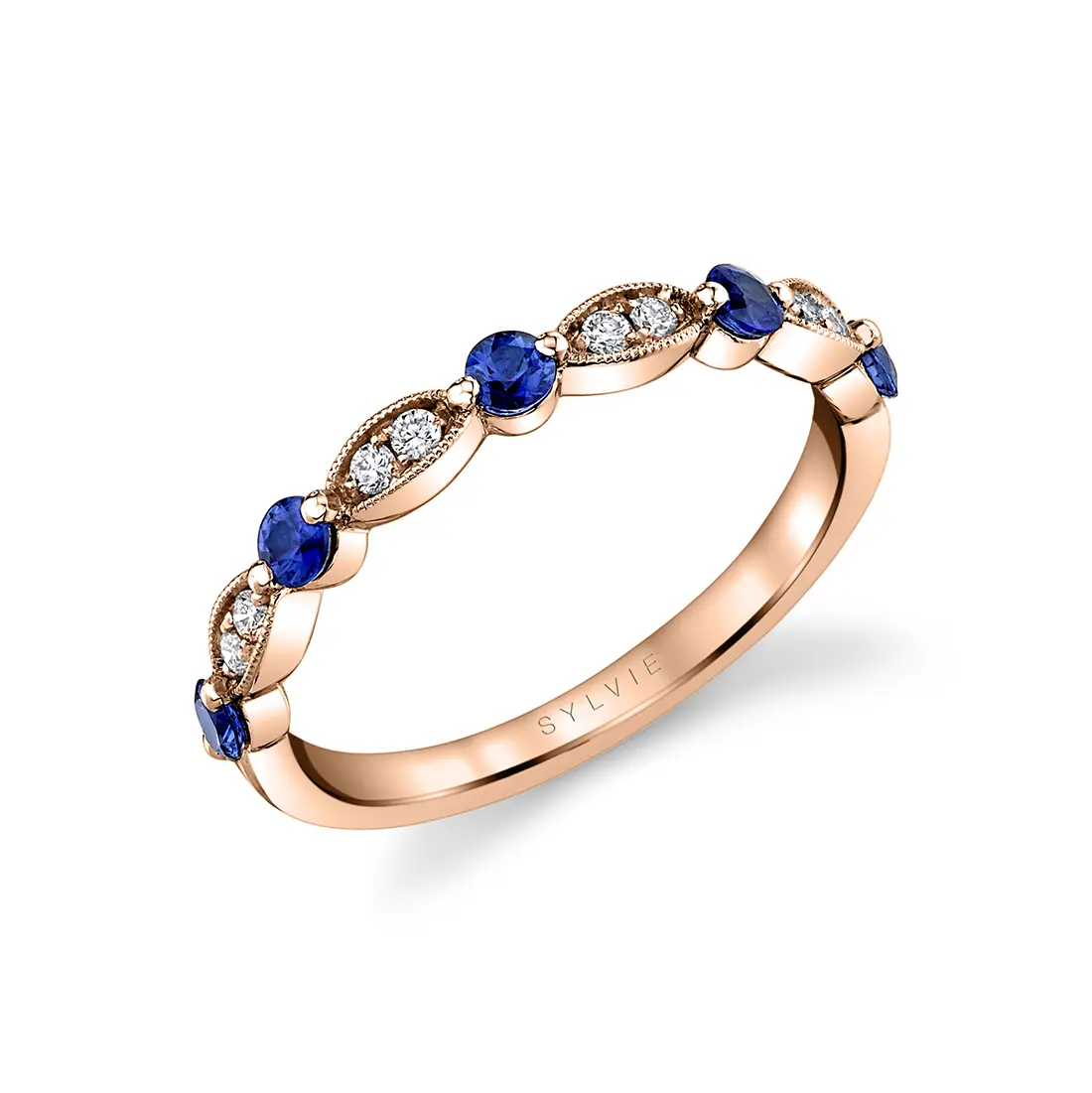 Blue Sapphire Stackable Wedding Band in Rose Gold