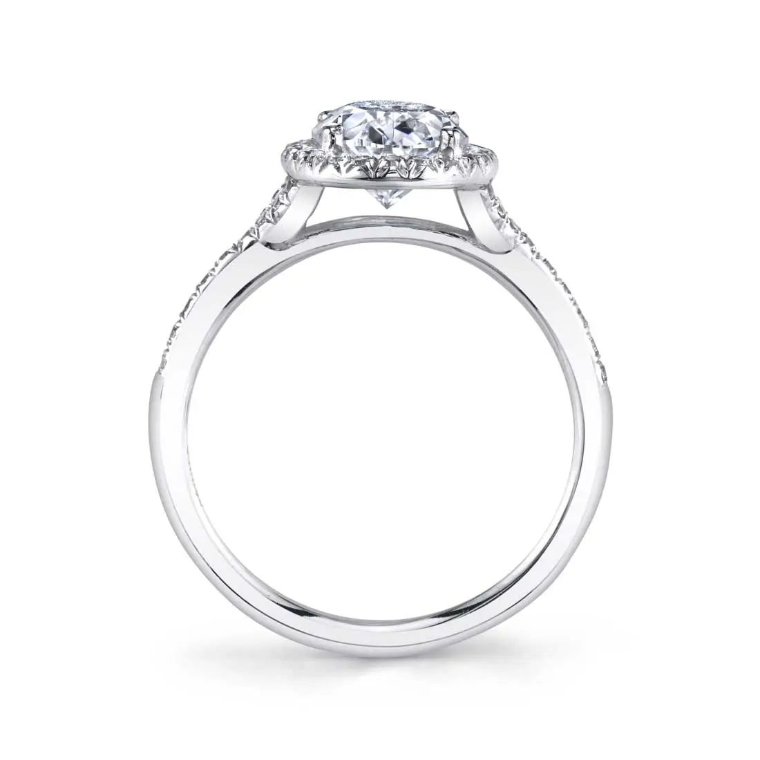 White Gold Round Cut Halo Engagement Ring – Alexandra - Profile View