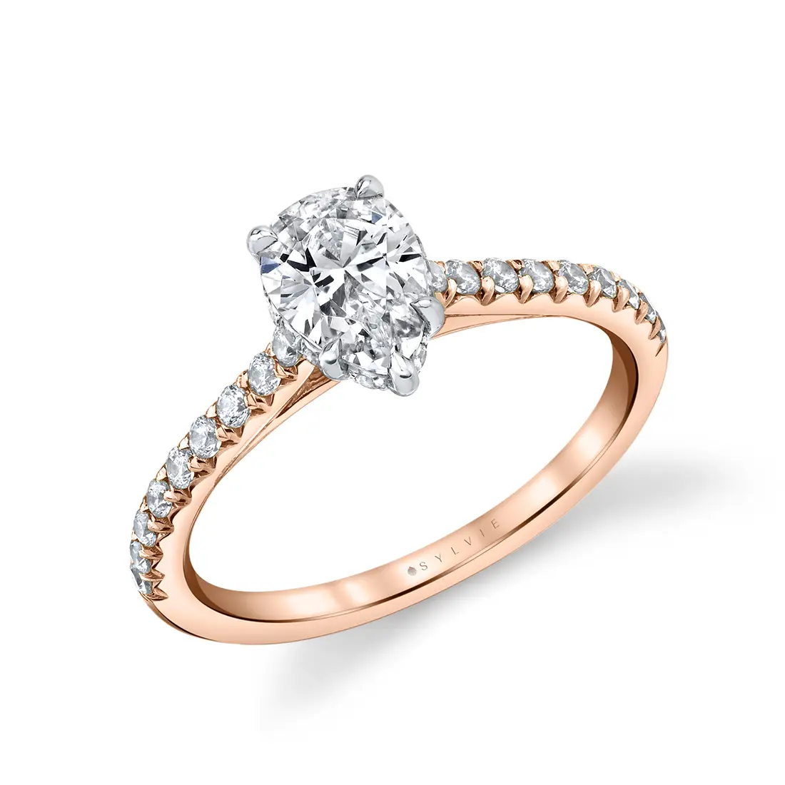 White Gold Pear Shaped Two Tone Classic Hidden Halo Engagement Ring - Harmonie