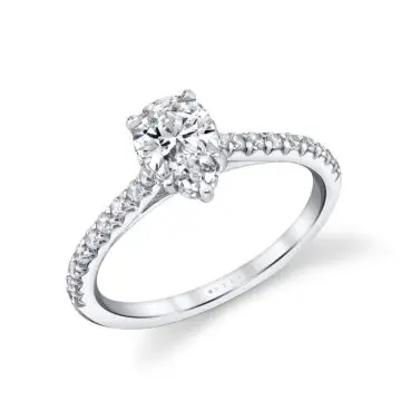 White Gold Pear Shaped Two Tone Classic Hidden Halo Engagement Ring - Harmonie