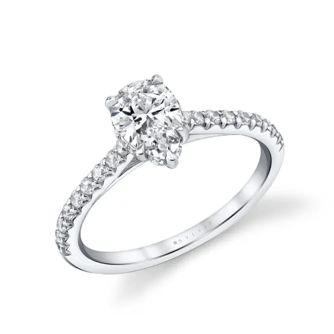 White Gold Pear Shaped Two Tone Classic Hidden Halo Engagement Ring