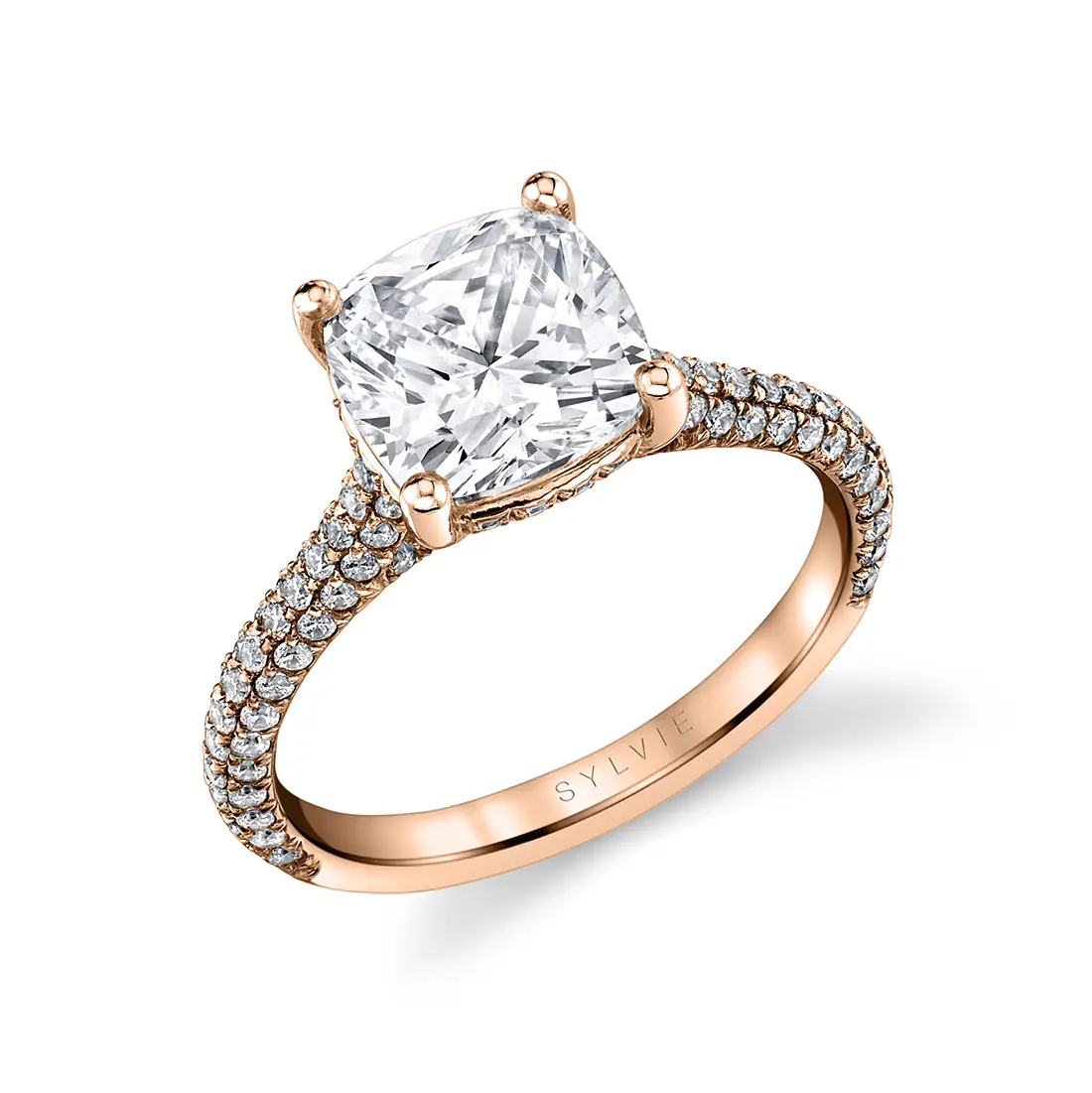 White Gold Cushion Cut Hidden Halo Pave Engagement Ring - Peighton - Lifestyle Image - Lifestyle Image