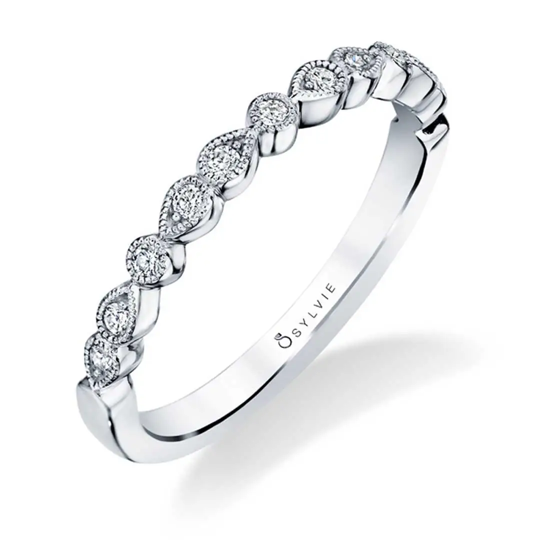 White Gold Vintage Inspired Diamond Wedding Band - Elena