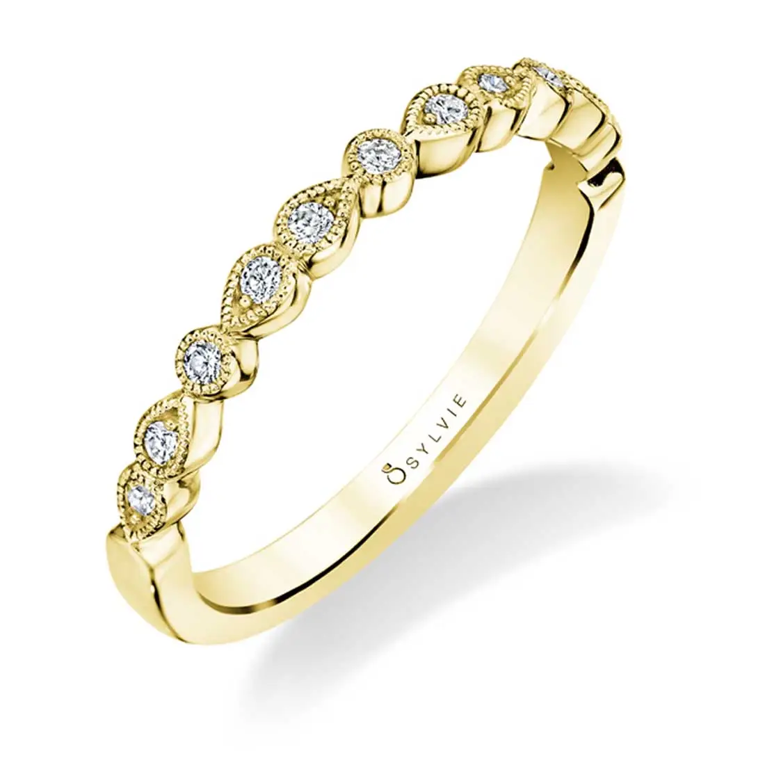 White Gold Vintage Inspired Diamond Wedding Band - Elena