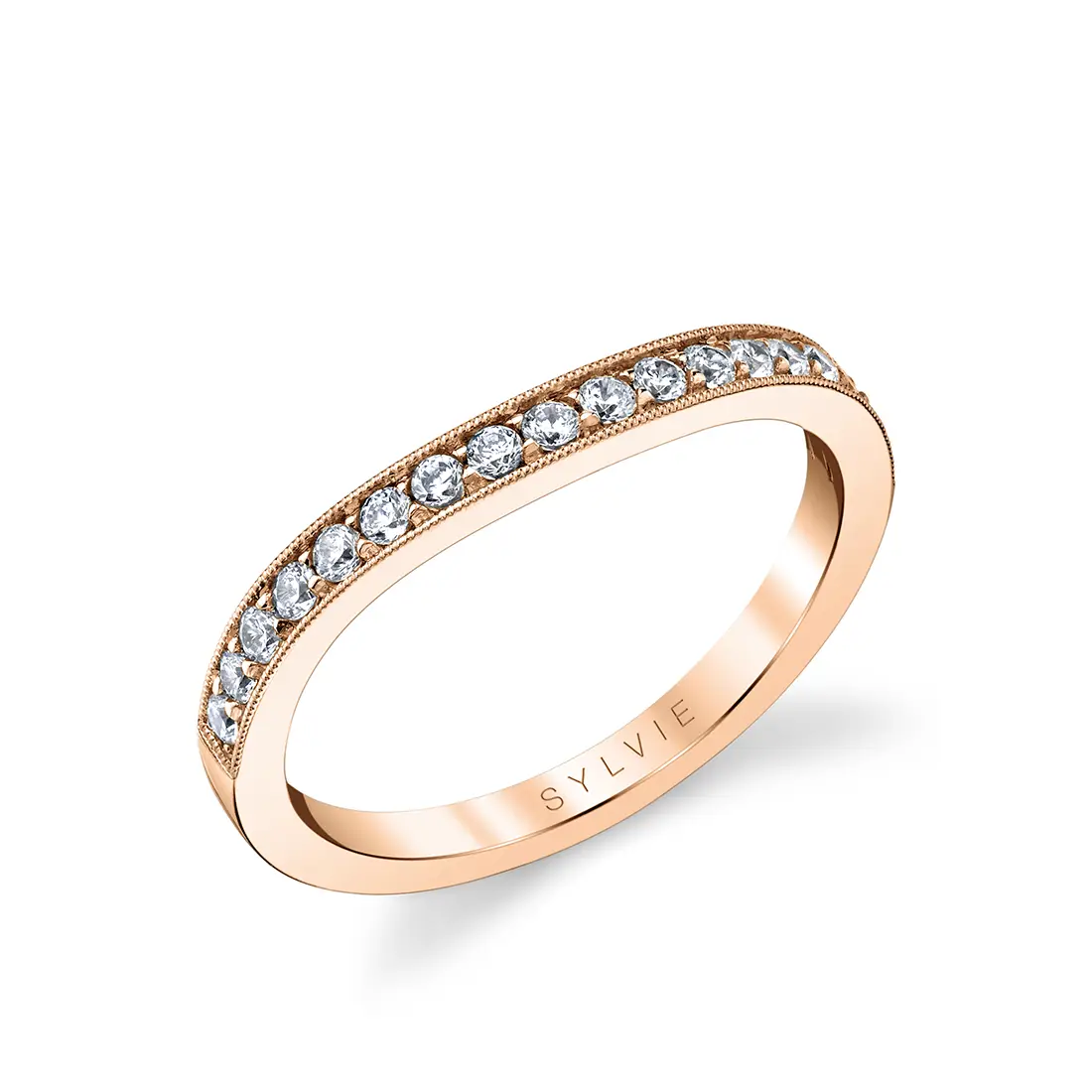 White Gold Channel Set Wedding Band with Milgrain Detail