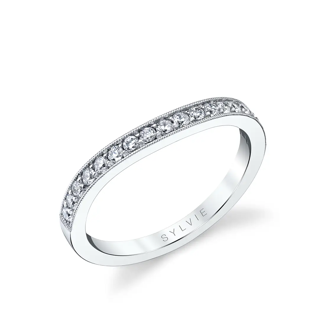 channel set wedding band with milgrain detail