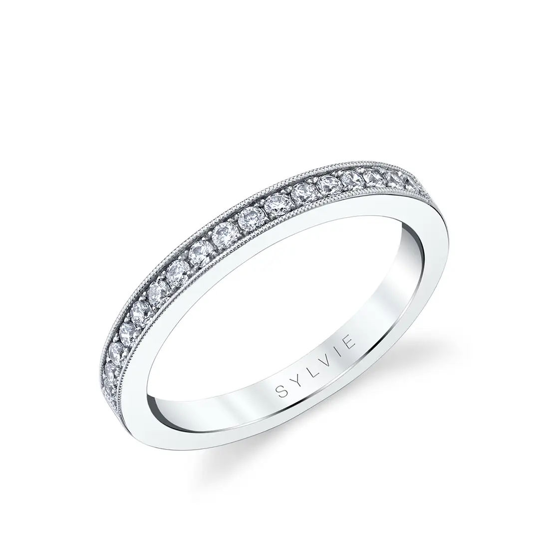 Round Cut Three Stone Engagement Ring with Milgrain Detail - Bianca