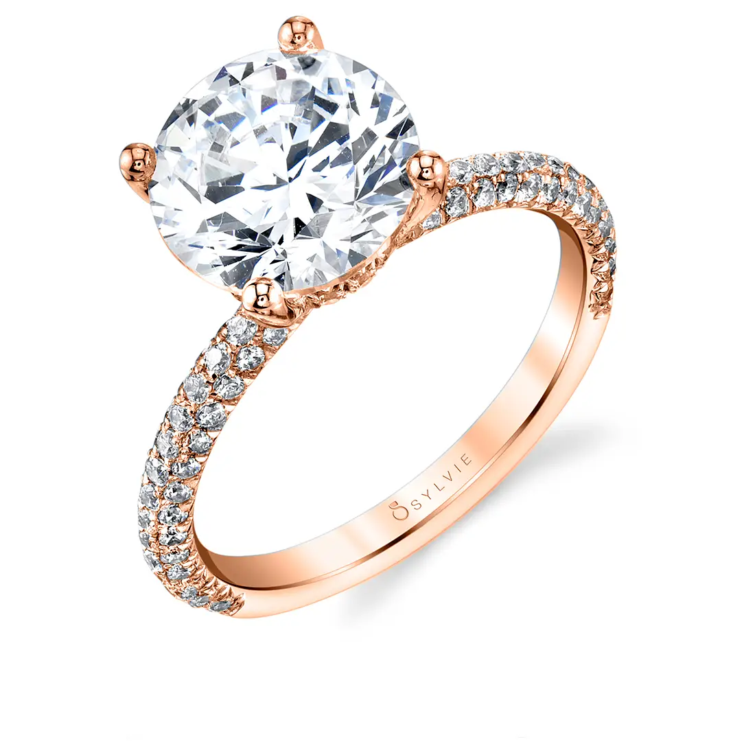 White Gold Round Cut 3 Carat Classic Pave Engagement Ring - Jayla - Profile View