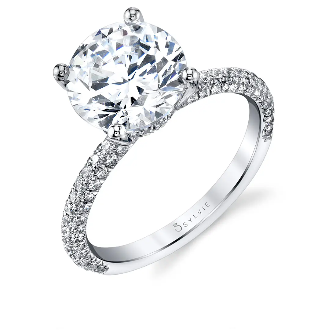 classic pave engagement ring with 3 carat center