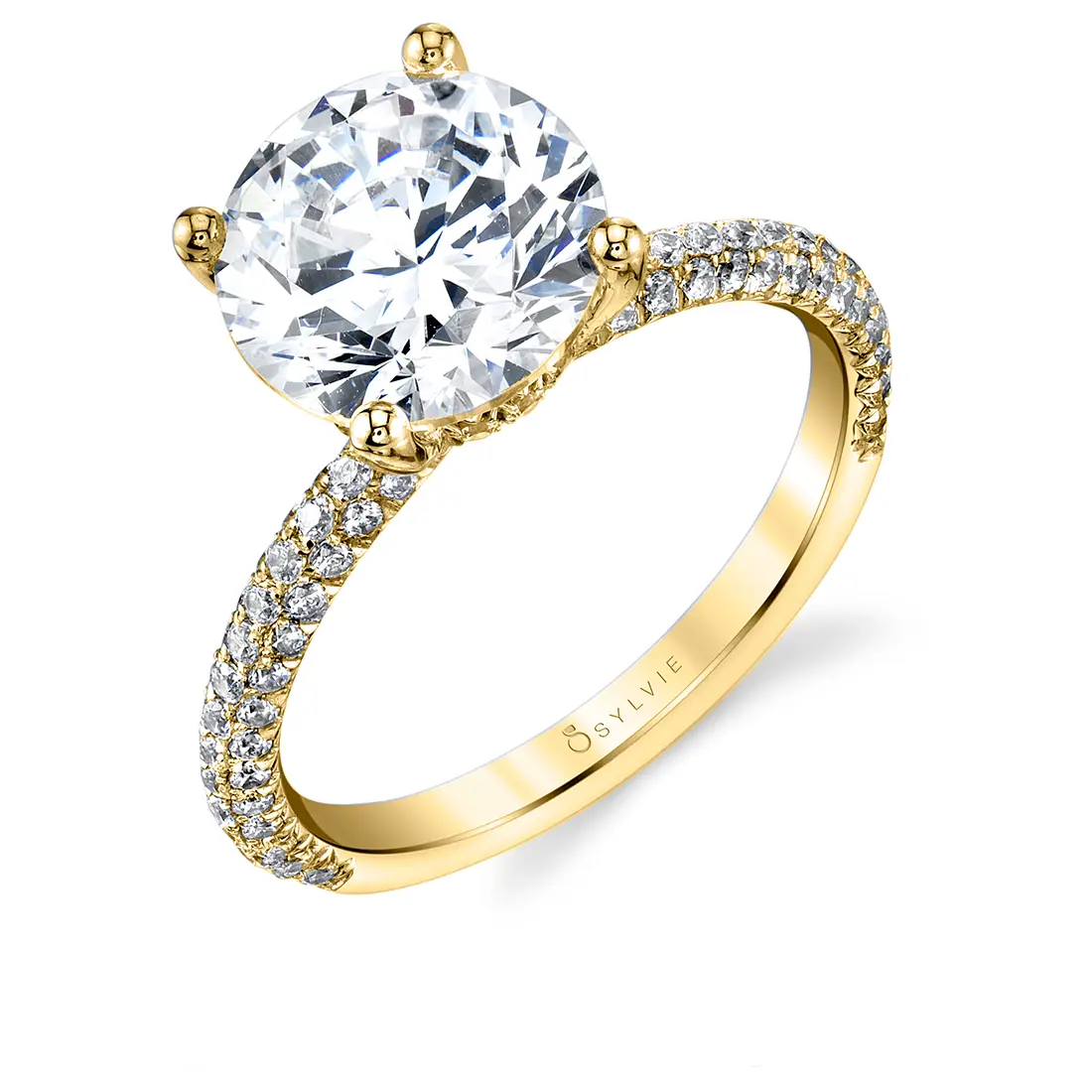 White Gold Round Cut 3 Carat Classic Pave Engagement Ring - Jayla - Profile View