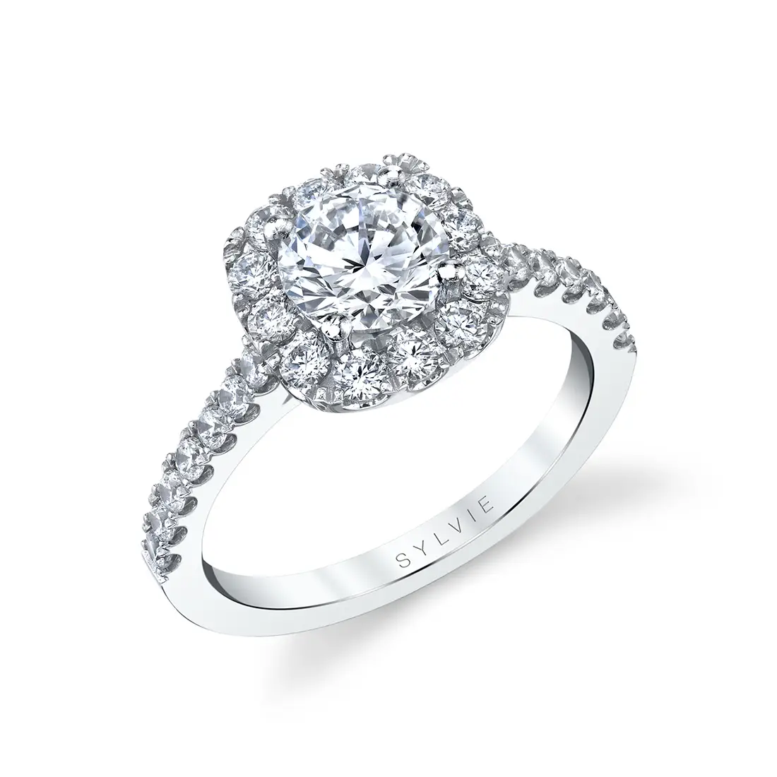 White Gold Round Cushion Cut Classic Halo Engagement Ring - Jacalyn