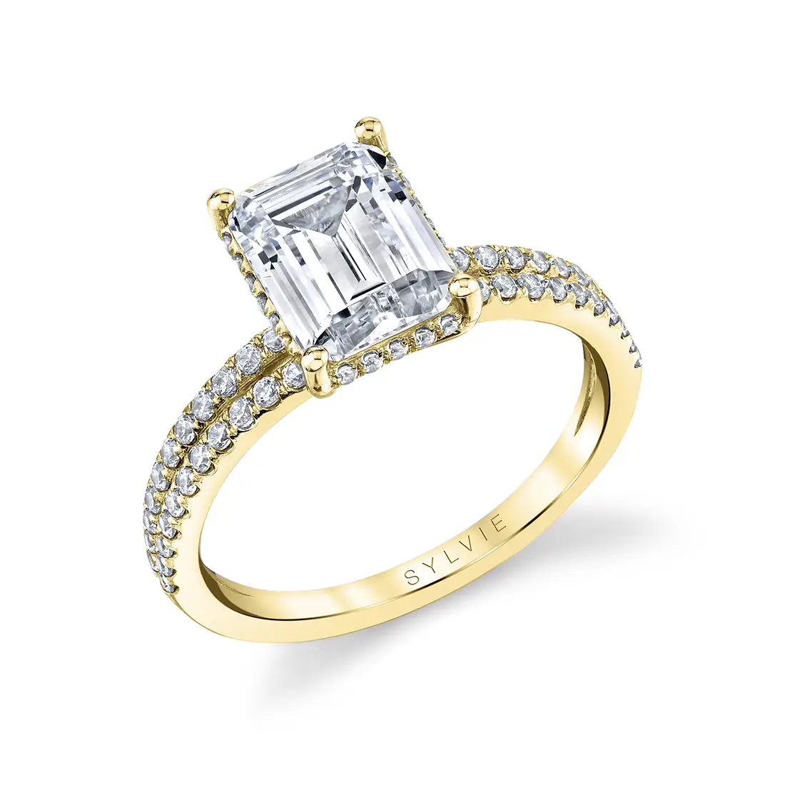 Emerald Cut Hidden Halo Engagement Ring With Split Shank – Halle