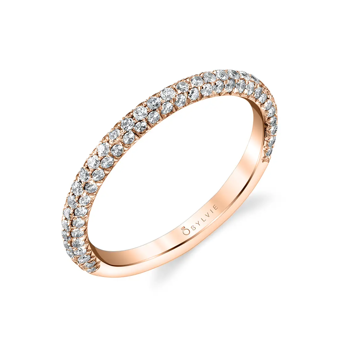 micro pave wedding band in rose gold