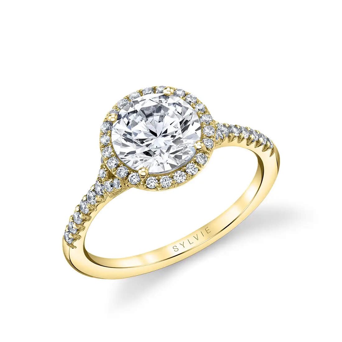 White Gold Round Cut Halo Engagement Ring – Alexandra