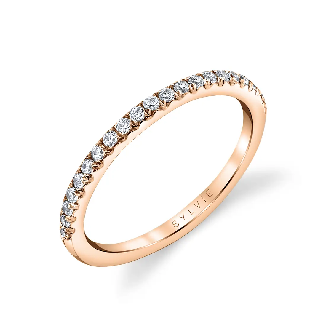 White Gold Round Cut Pave Diamond Wedding Band - Gemma