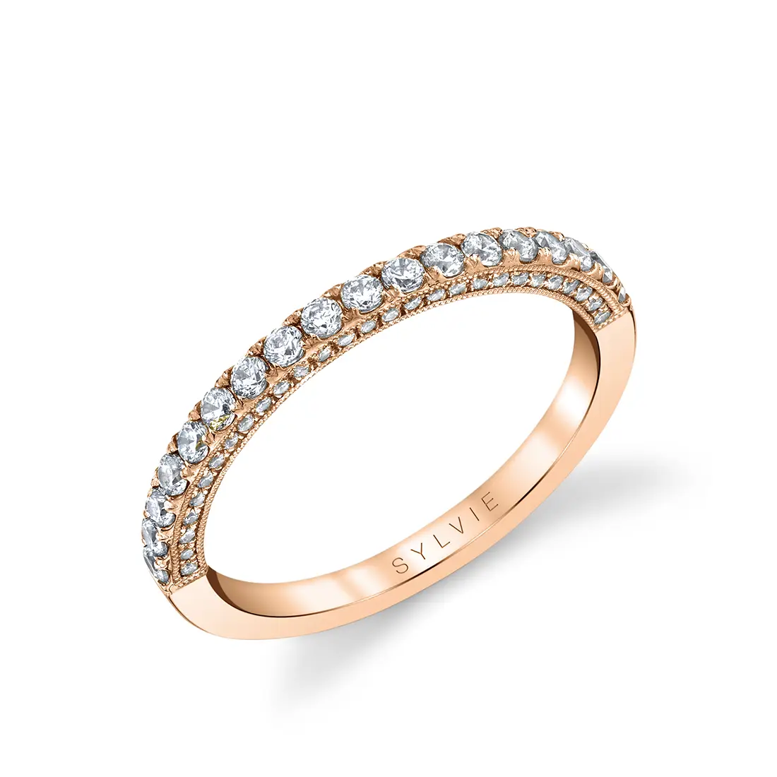 White Gold Round Cut Pave Diamond Wedding Band - Hyacinthe