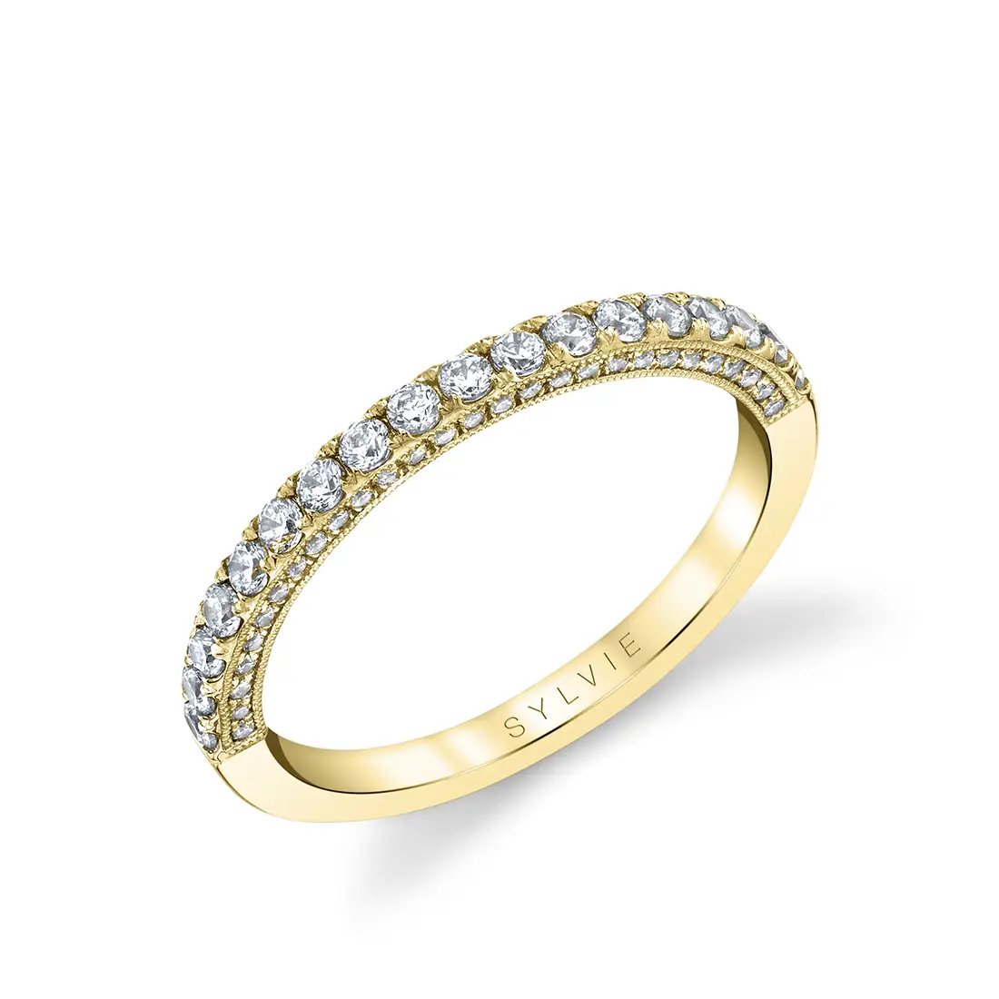 White Gold Round Cut Pave Diamond Wedding Band - Hyacinthe