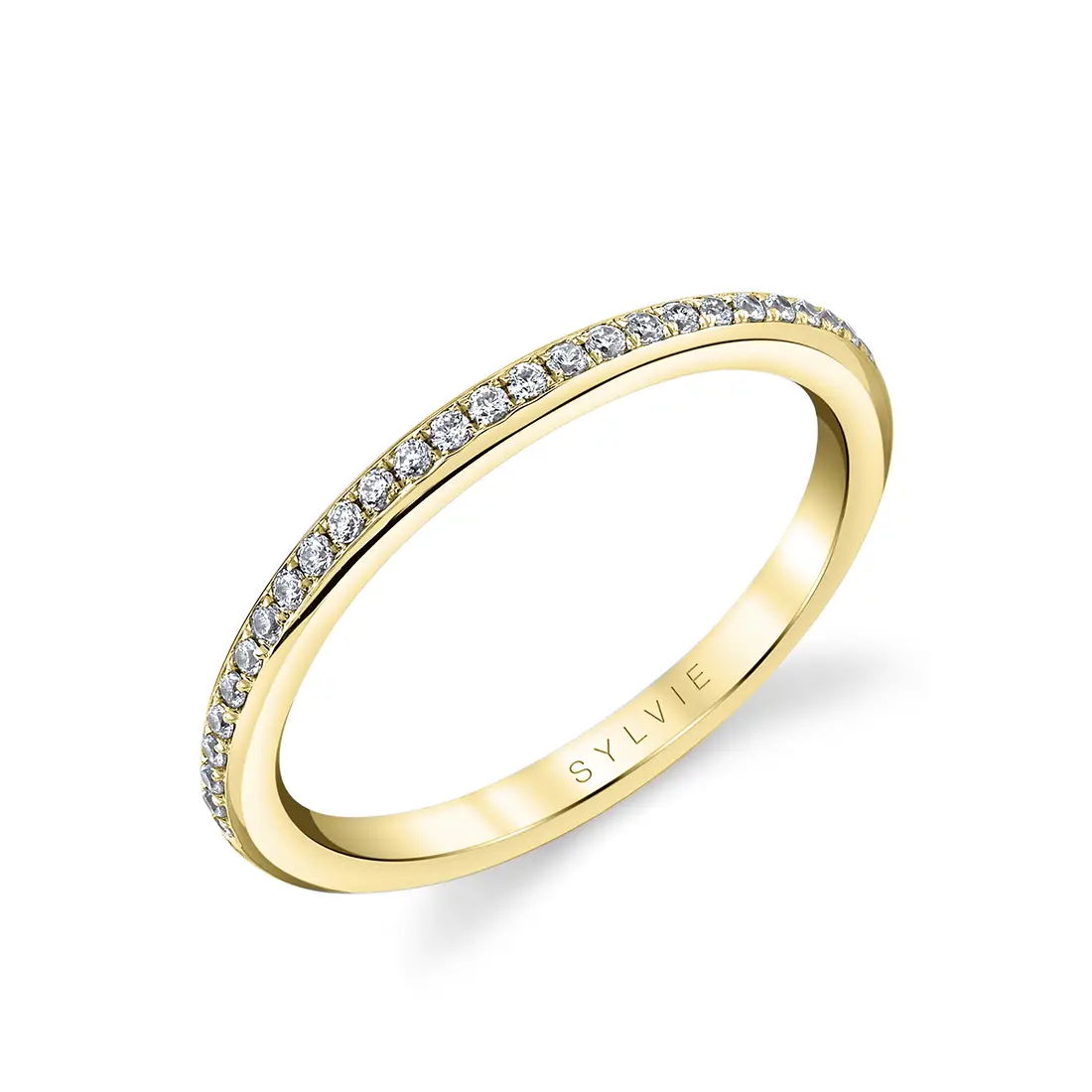 yellow gold pave wedding band