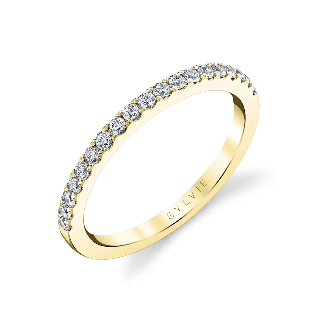 yellow gold pave wedding band