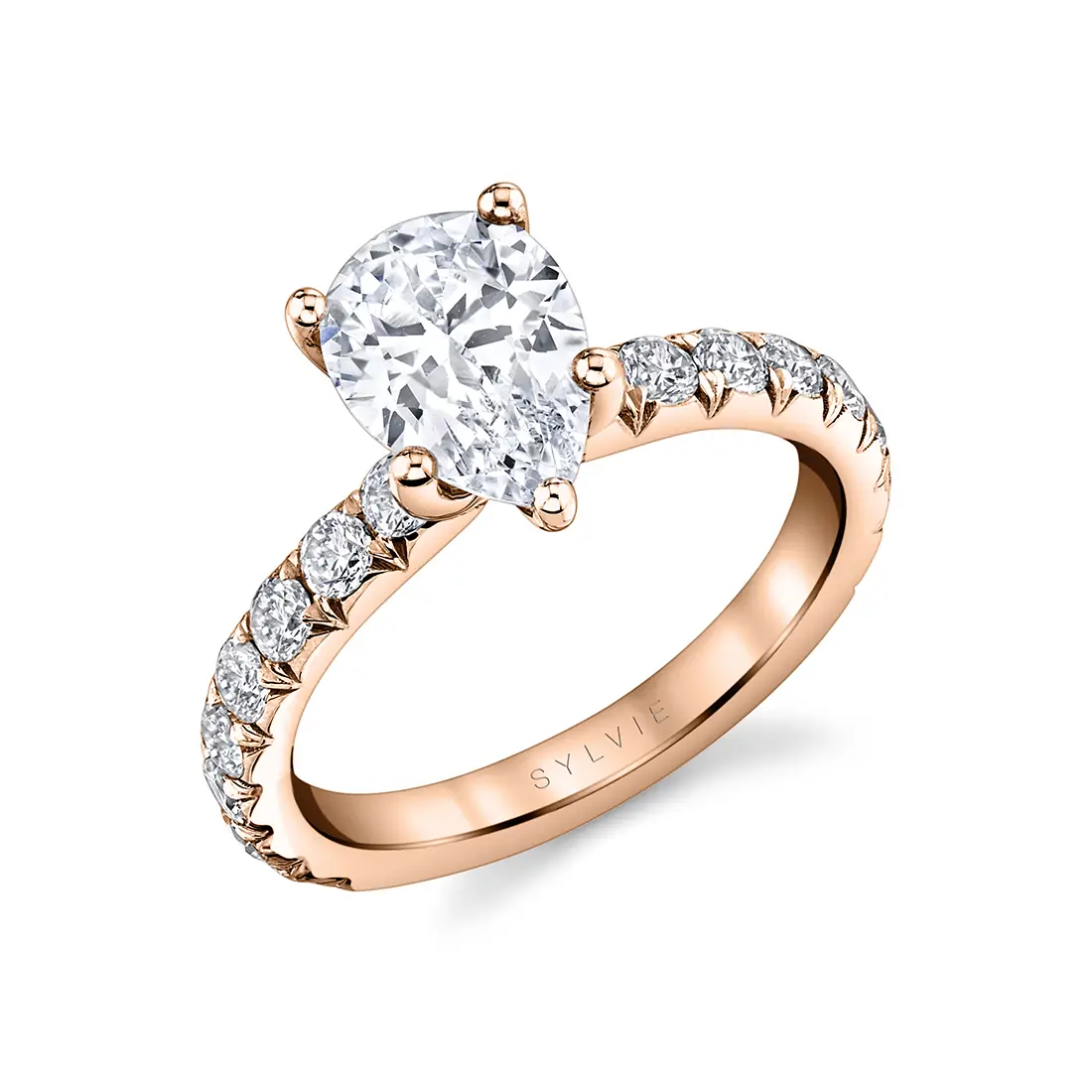 White Gold Pear Shaped Classic Wide Band Engagement Ring - Marlise