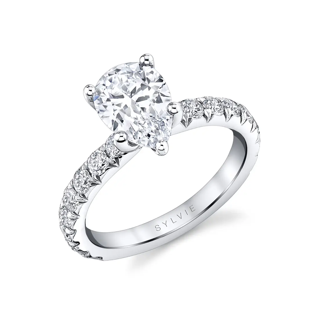 White Gold Pear Shaped Classic Wide Band Engagement Ring - Marlise