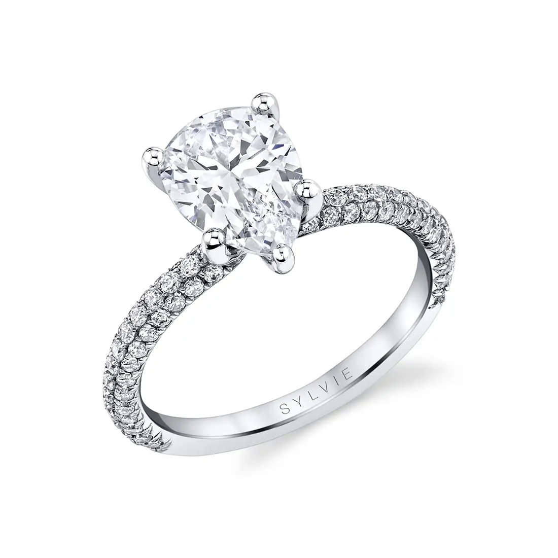 Pear Shaped White Gold Classic Pave Engagement Ring - Braylin