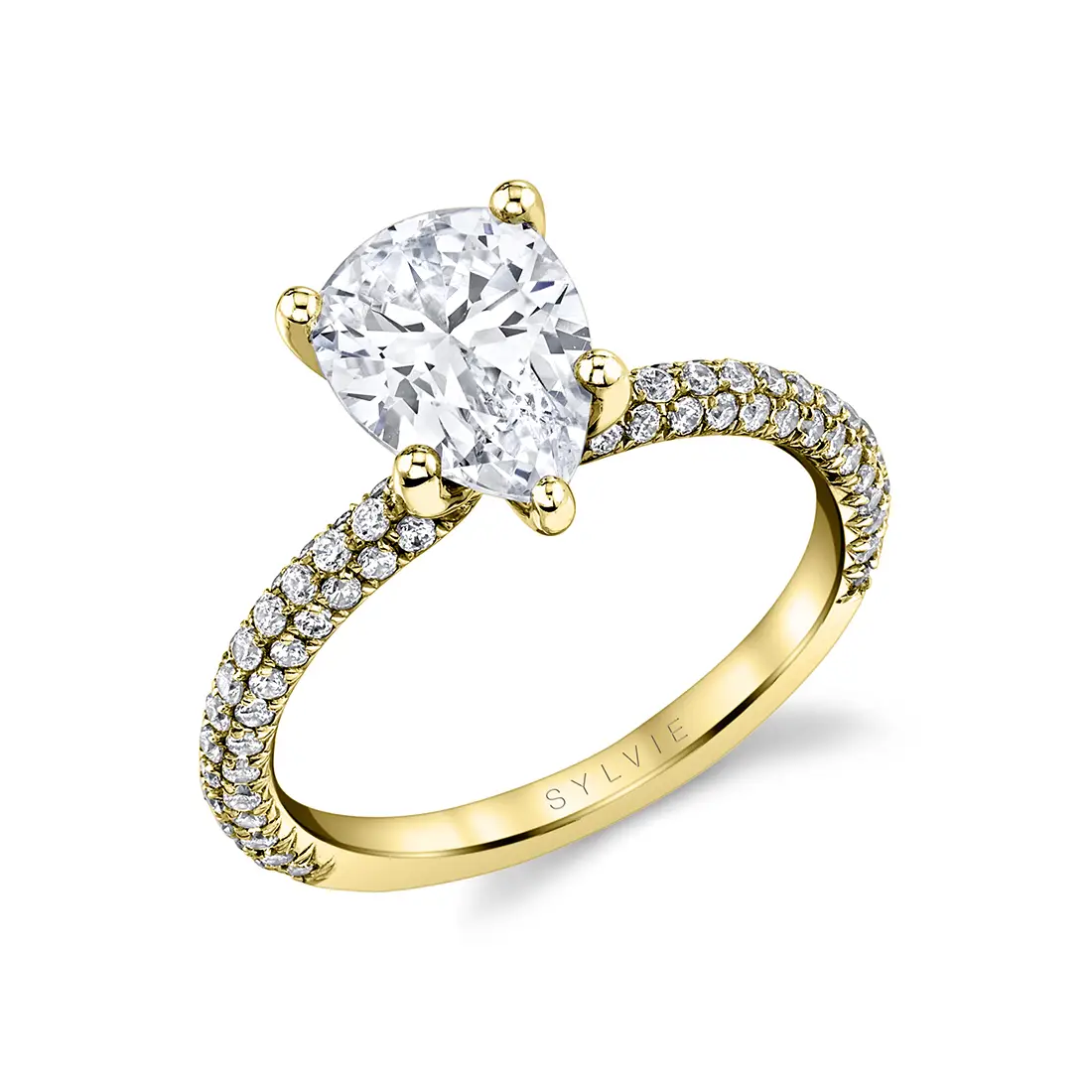 White Gold Pear Shaped Classic Pave Engagement Ring - Braylin