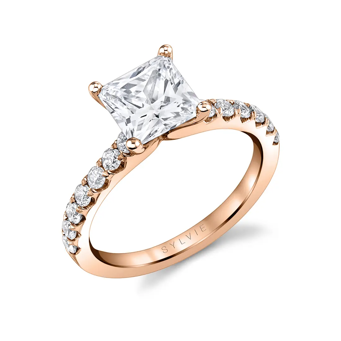 White Gold Princess Cut Classic Engagement Ring - Aimee