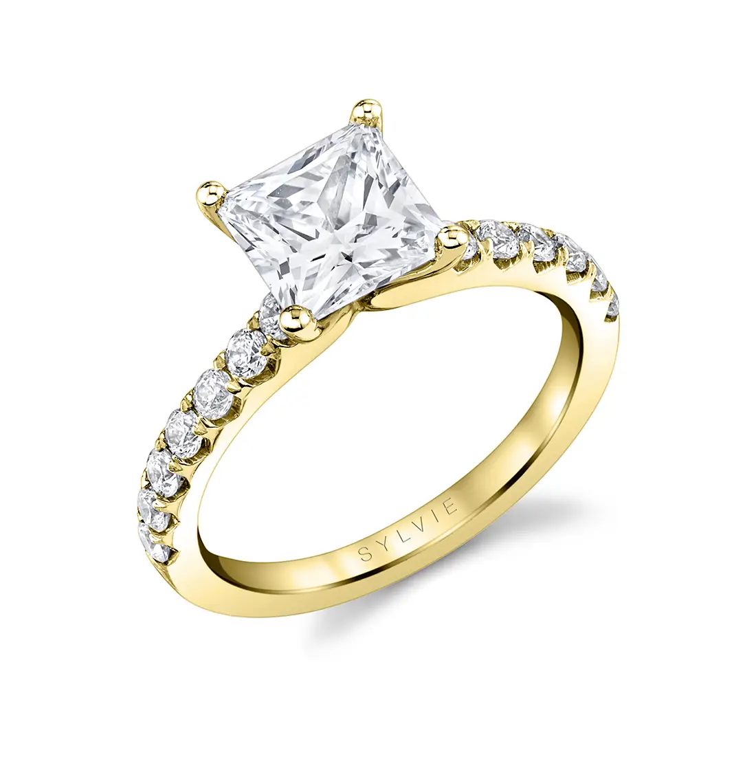 White Gold Princess Cut Classic Engagement Ring - Aimee