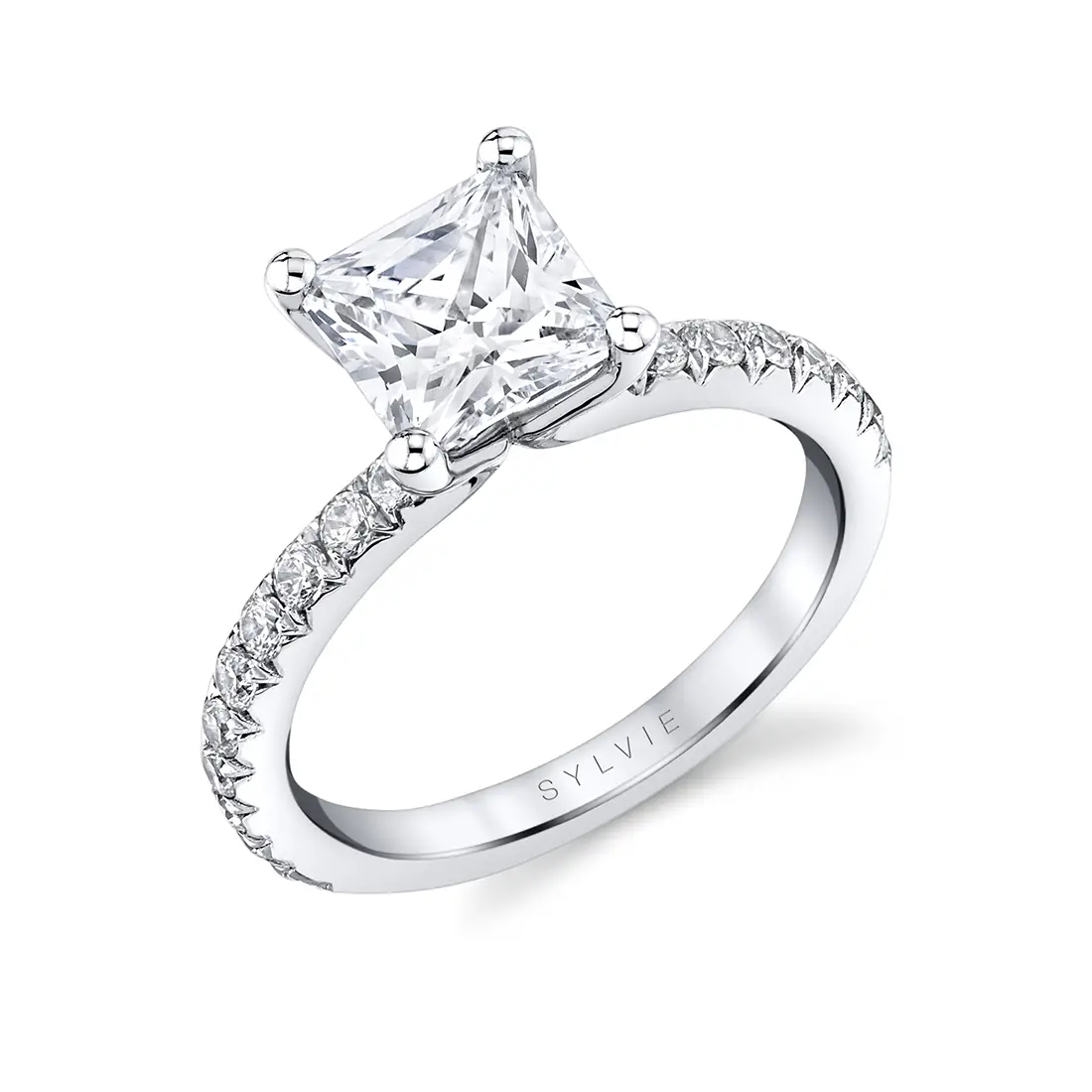 White Gold Princess Cut Classic Engagement Ring - Vanessa