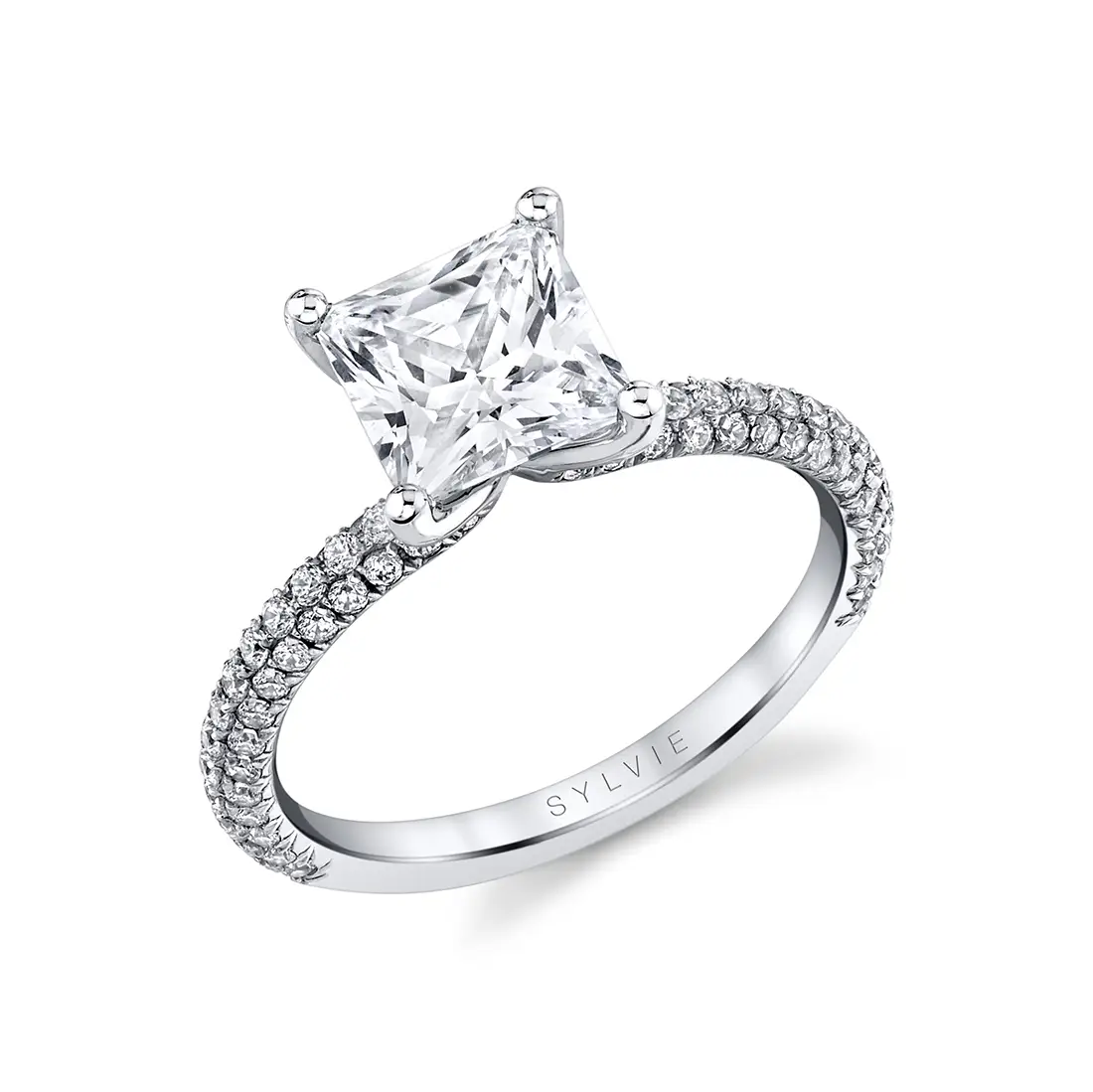 Princess Cut Classic Pave Engagement Ring White Gold - Braylin