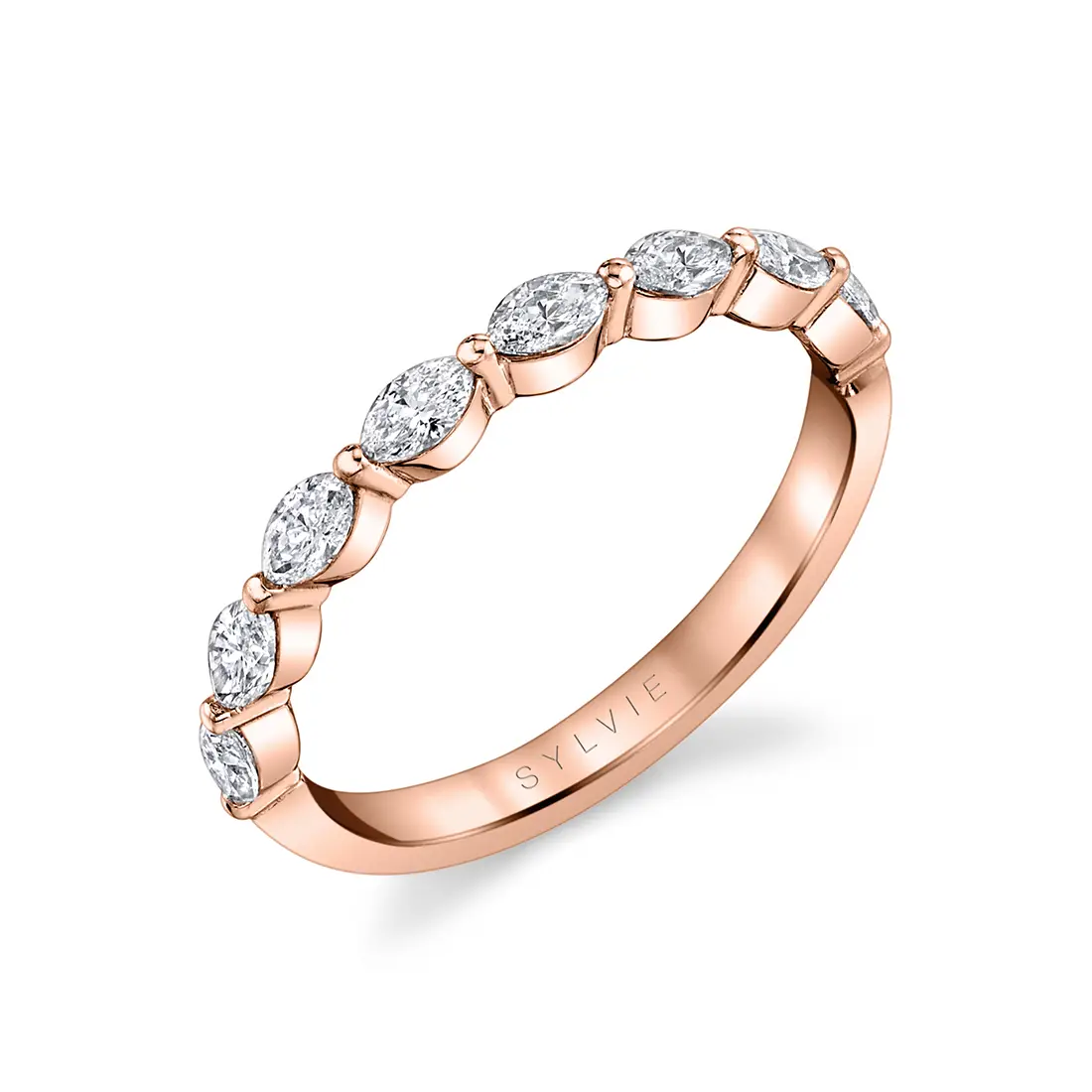 single prong wedding band in rose gold