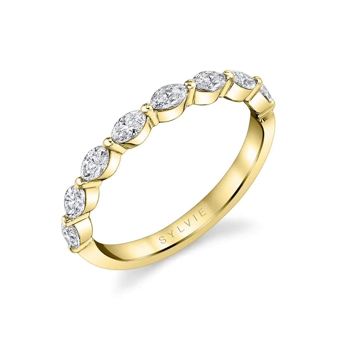 White Gold Single Prong Wedding Band with Marquise Diamonds