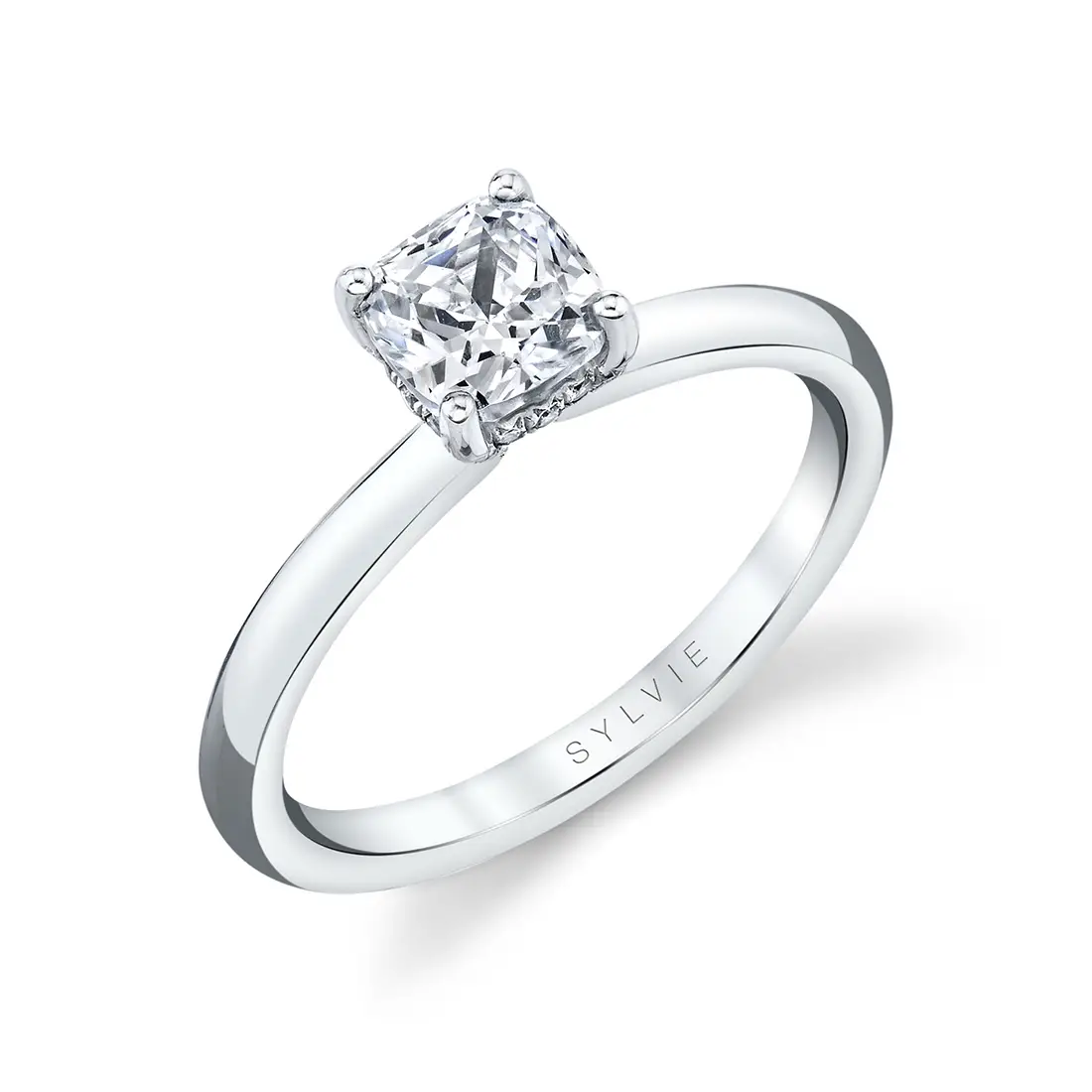 solitaire cushion cut engagement ring