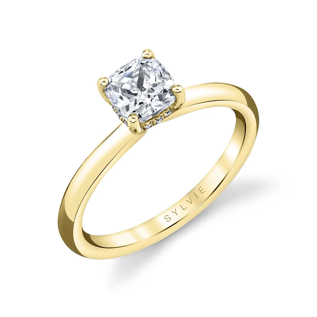 solitaire cushion cut engagement ring