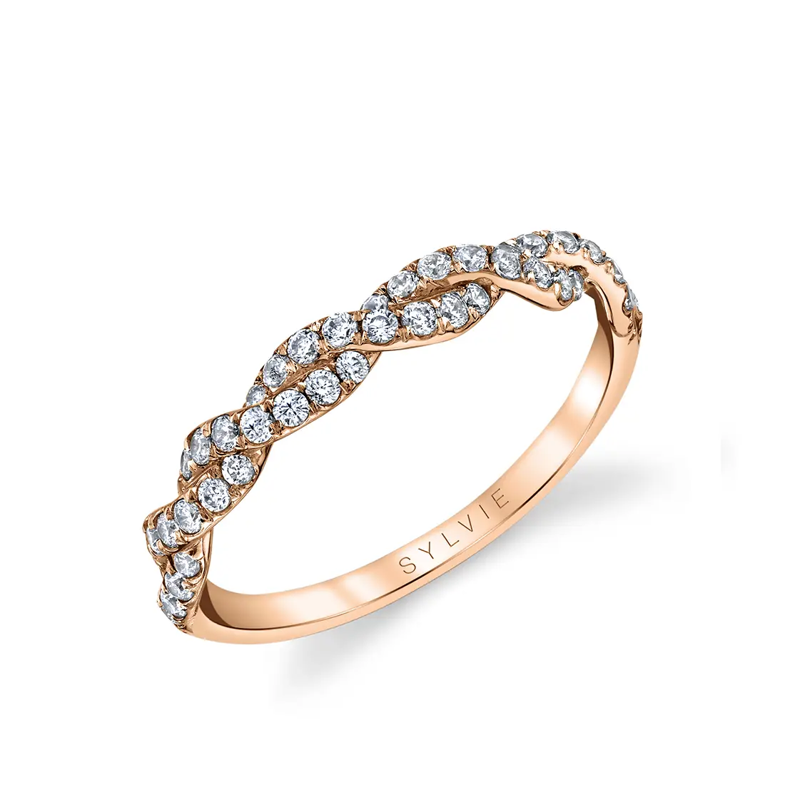 White Gold Round Cut Classic Spiral Wedding Band - Anaelle