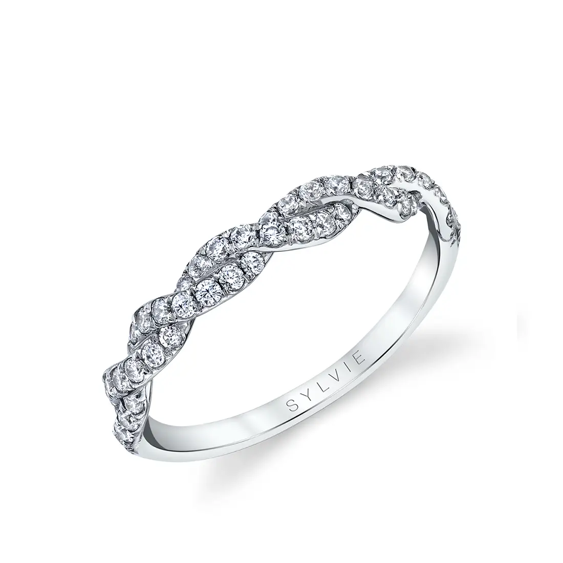 White Gold Round Cut Classic Spiral Wedding Band - Anaelle