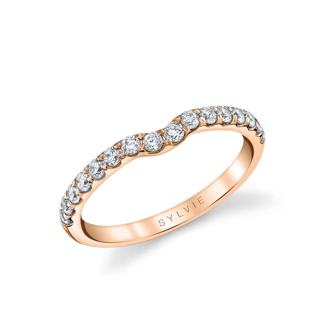 White Gold Round Cut Thick Curved Wedding Band - Xenia