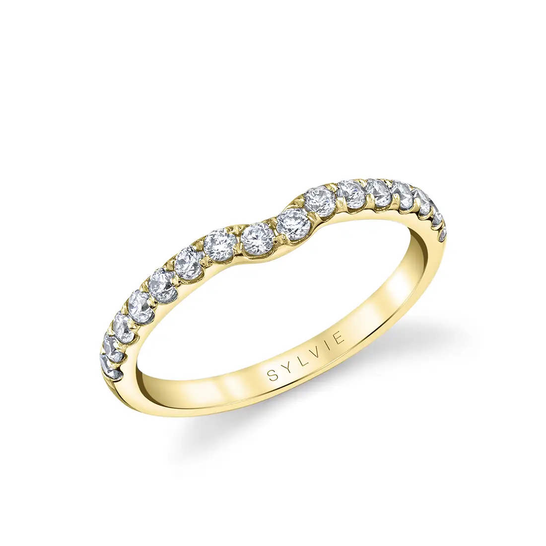 White Gold Round Cut Thick Curved Wedding Band - Xenia