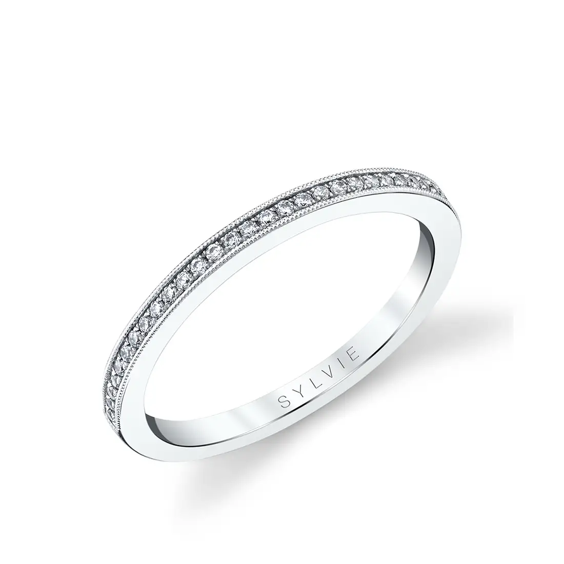 thin channel set wedding band