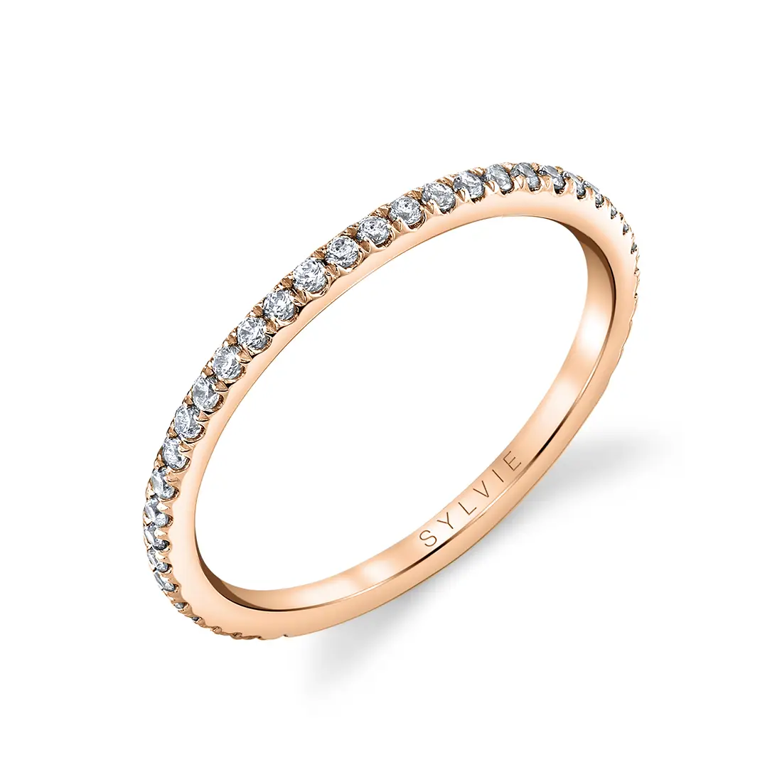 White Gold Round Cut Thin Diamond Wedding Band - Guiliana