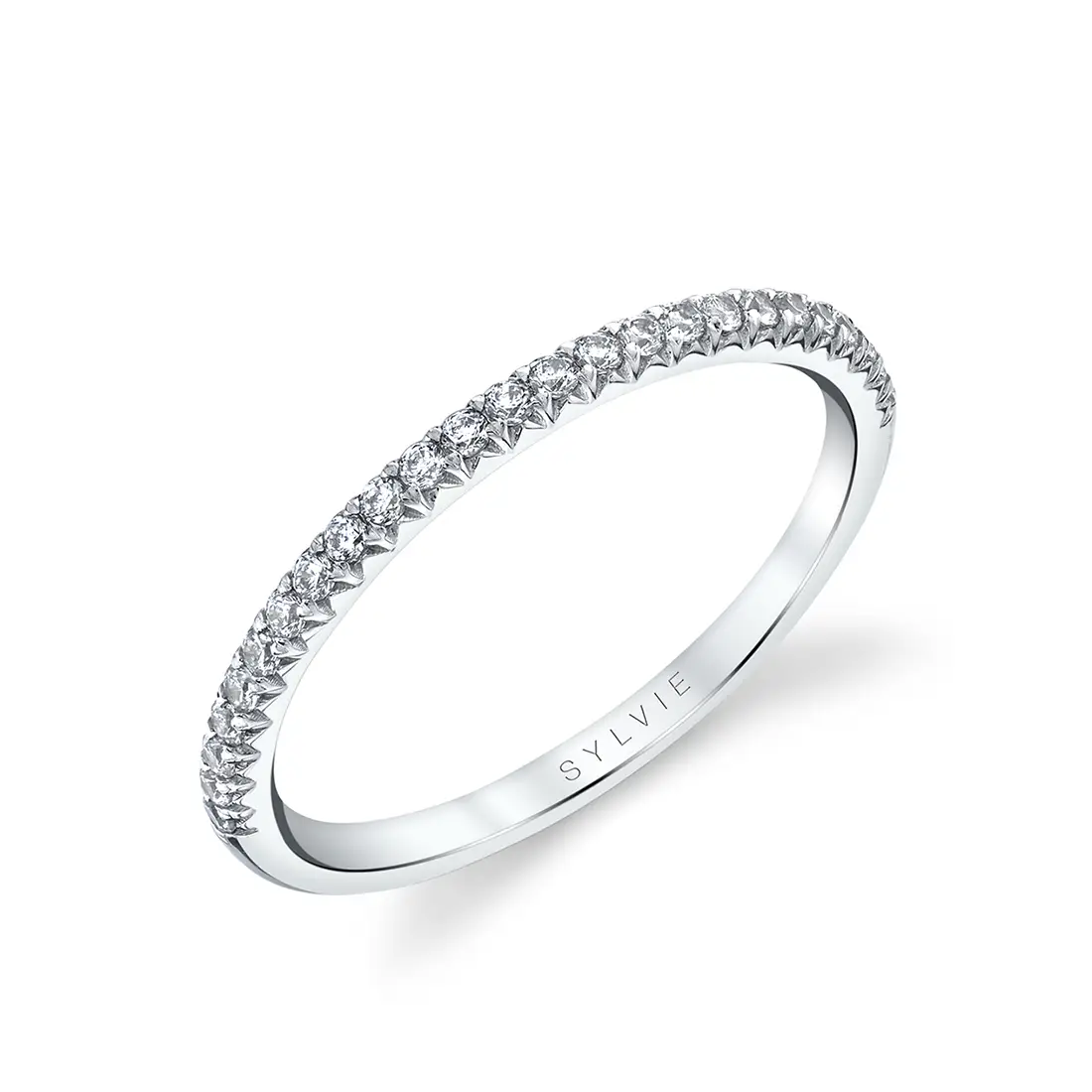 White Gold Round Cut Thin Diamond Wedding Ring - Tamara