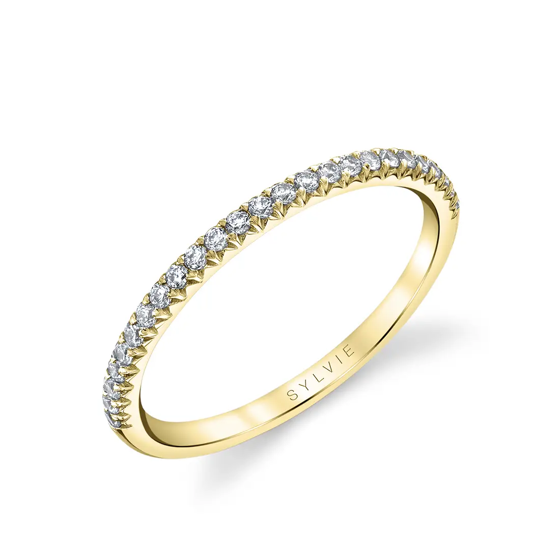 White Gold Round Cut Thin Diamond Wedding Ring - Tamara