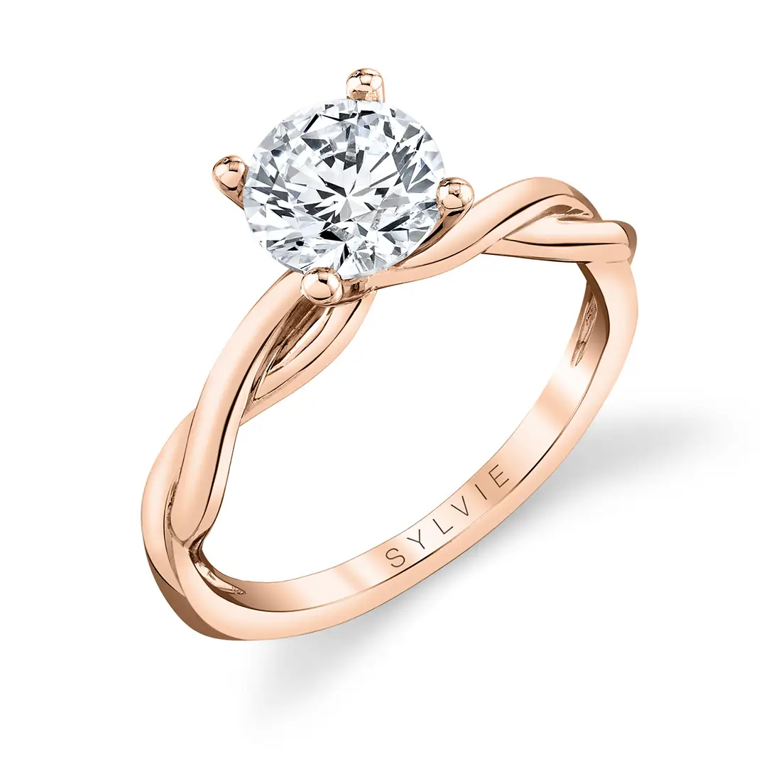 White Gold Round Cut Spiral Engagement Ring - Yasmine
