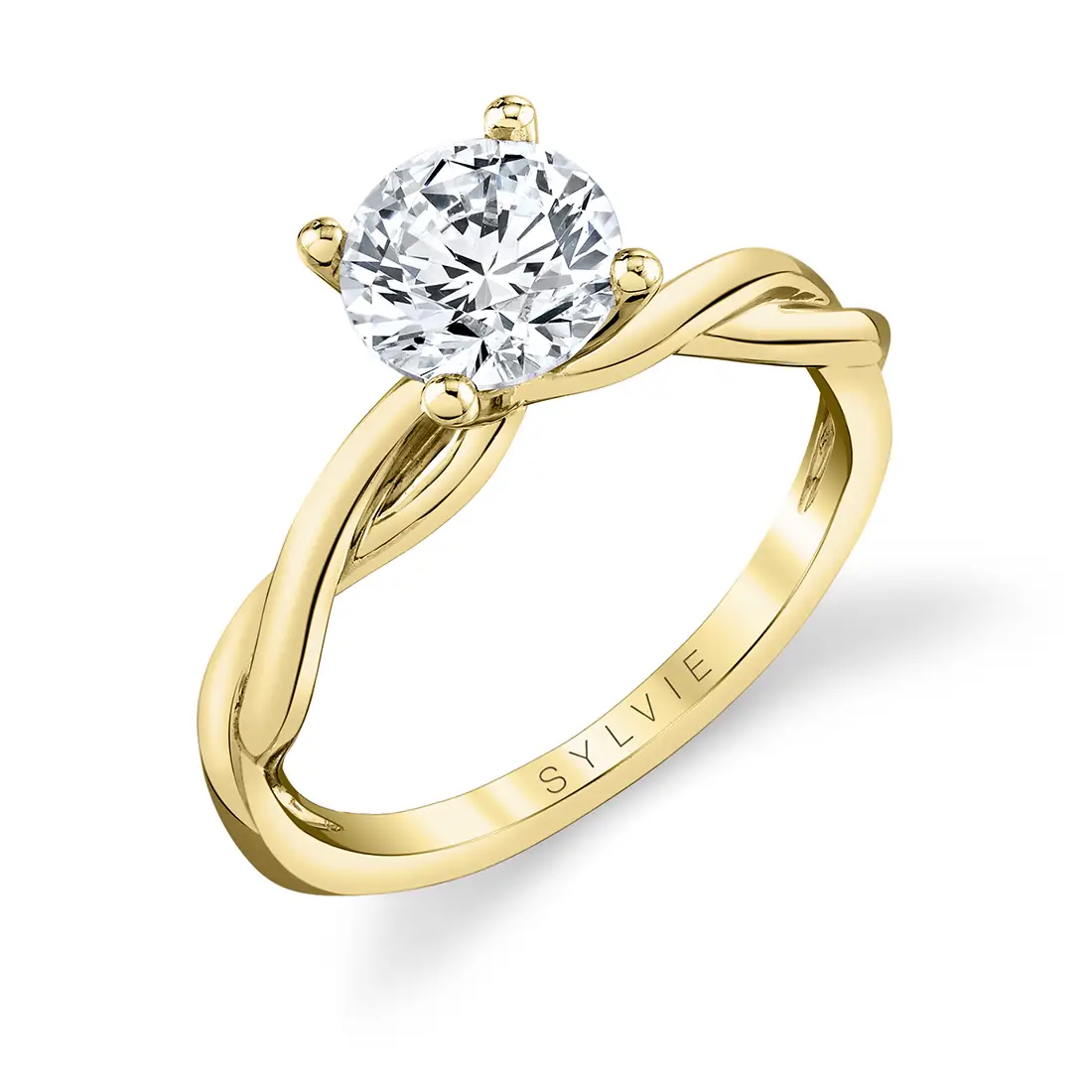 White Gold Round Cut Spiral Engagement Ring - Yasmine