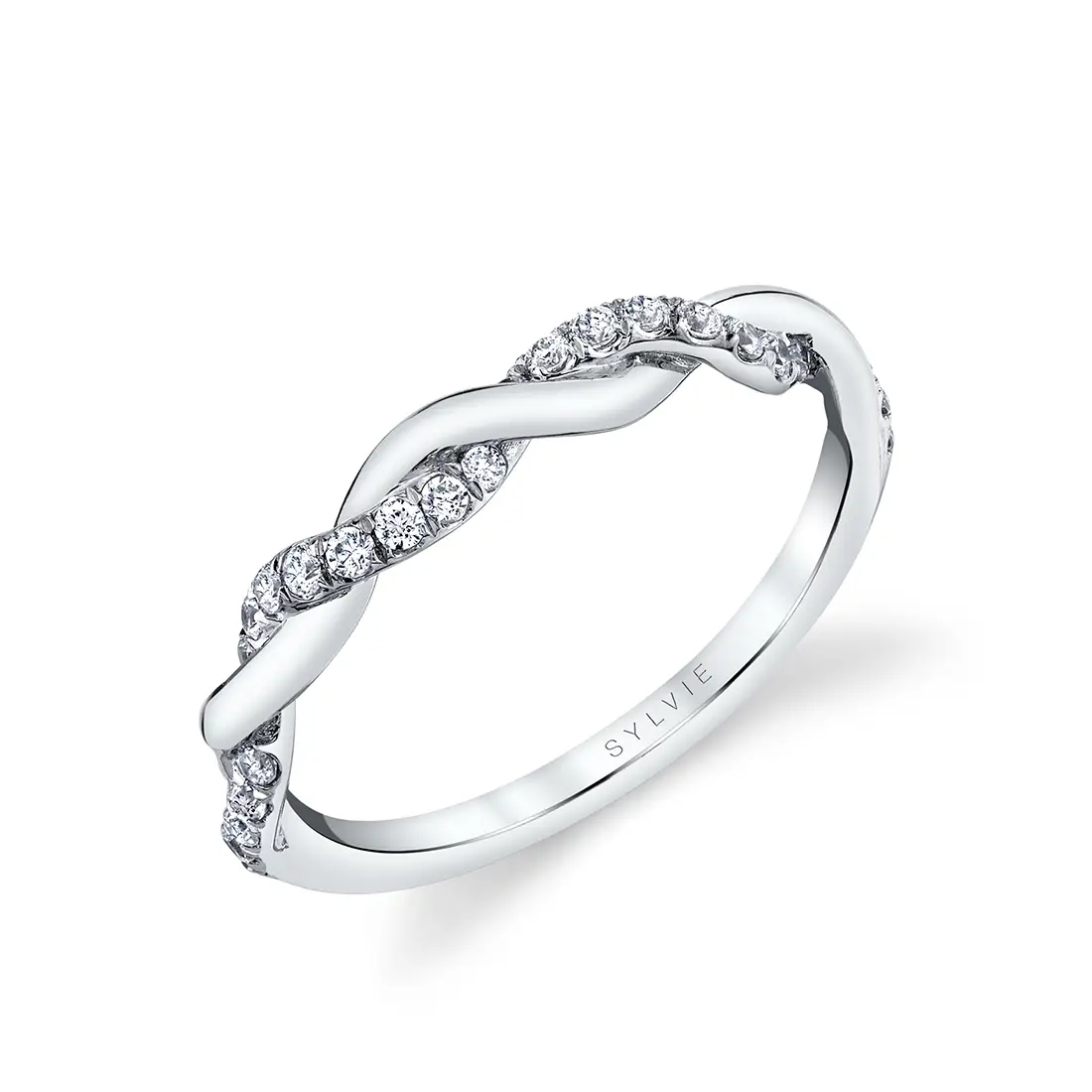 White Gold Round Cut Spiral Diamond Wedding Ring - Gabrielle