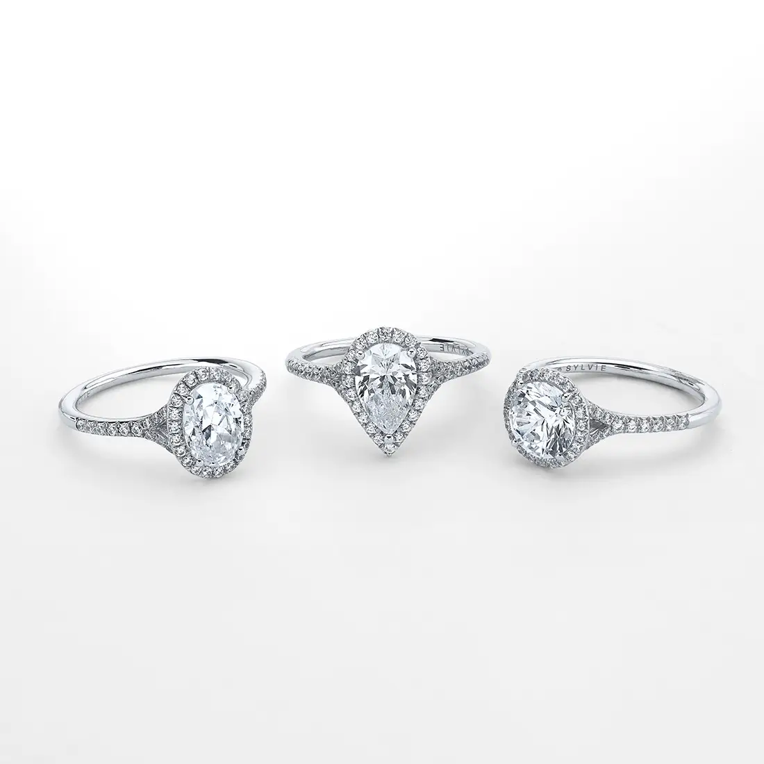 White Gold Round Cut Halo Engagement Ring – Alexandra - Profile View