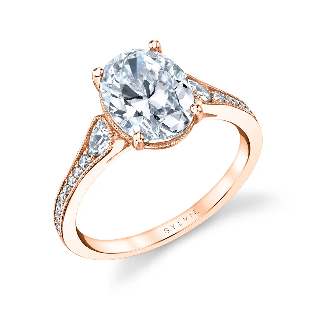 White Gold Oval Cut Unique Engagement Ring - Esmeralda